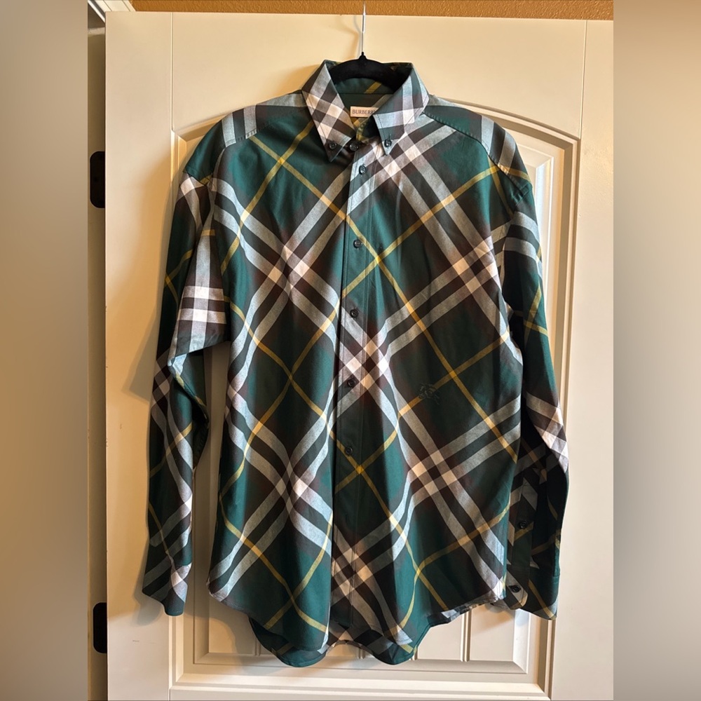 Burberry Mens Button Up Green Size XS/TP Plaid Long Sleeve Shirt Comfort